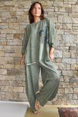 Lindin Linen Blend Crochet Flower Top Washed Khaki